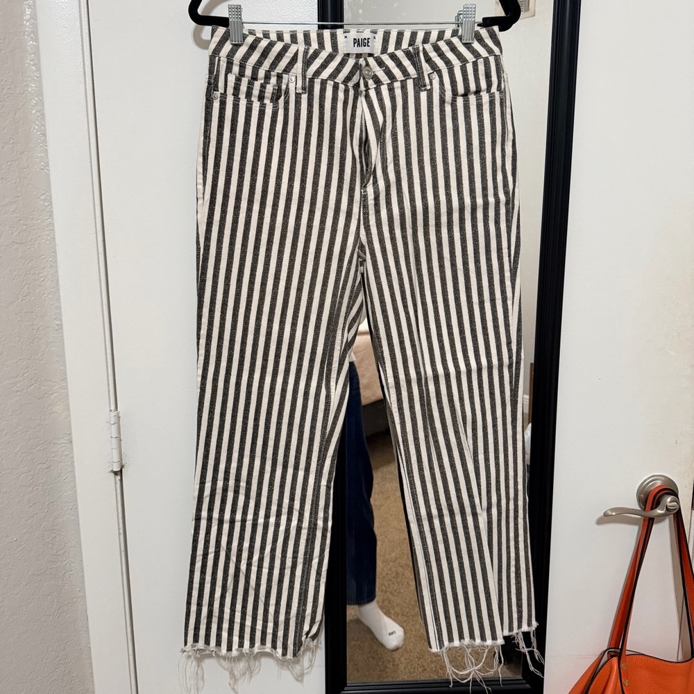 PAIGE Striped Cropped Flare Jeans